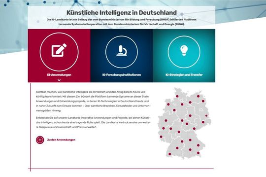 Landkarte zeigt Projekte für Künstliche Intelligenz in Deutschland