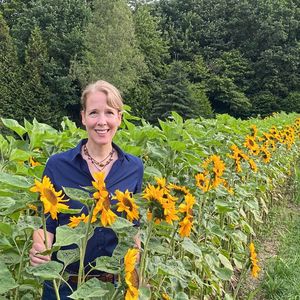 Prof. Brigitte Poppenberger im Sonnenblumenfeld(Bild:  Tobias Sieberer)