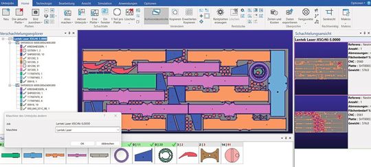 Fällt eine Maschine aus, können selbst aufwendigste Schachtelpläne in der CAD/CAM-Software Lantek-Expert auf eine andere Maschine übertragen werden – mit bestehender CNC-Programmierung oder automatischer Erstellung einer neuen. (Bild:  Lantek)