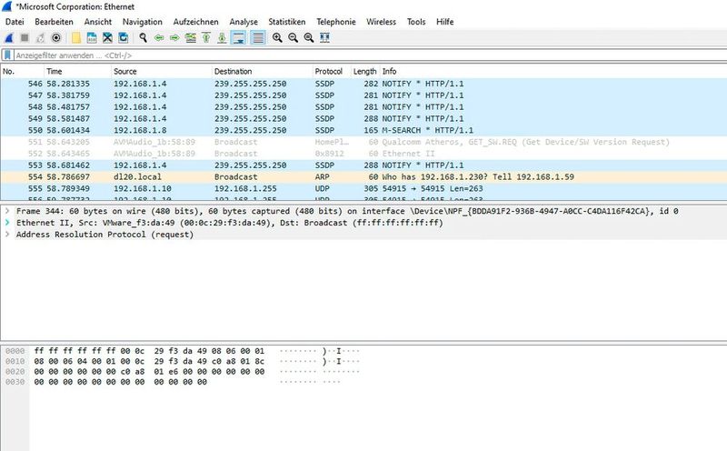 Daten in WireShark auswerten. (Bild: Joos / WireShark)