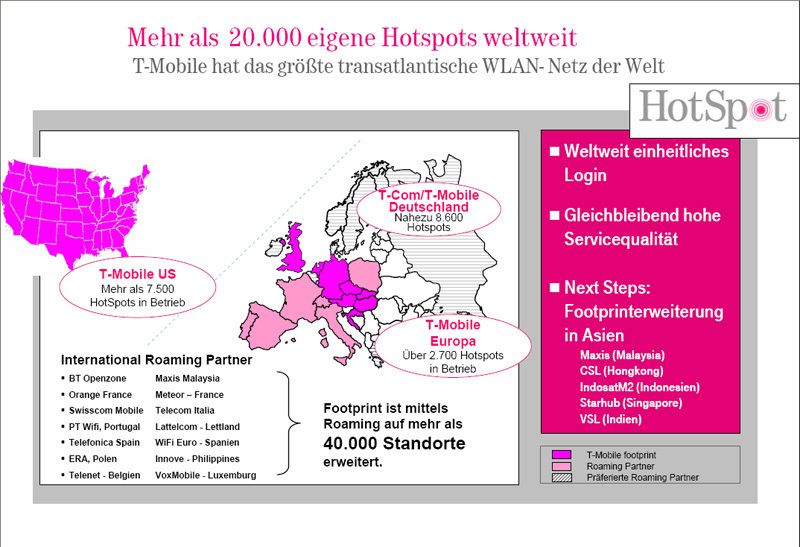Abb. 8: Die Hotspot-Partner von T-Mobile ermöglichen der Kundschaft die Nutzung in Ländern, in denen T-Mobile nicht vertreten ist. Quelle: T-Mobile (Archiv: Vogel Business Media)