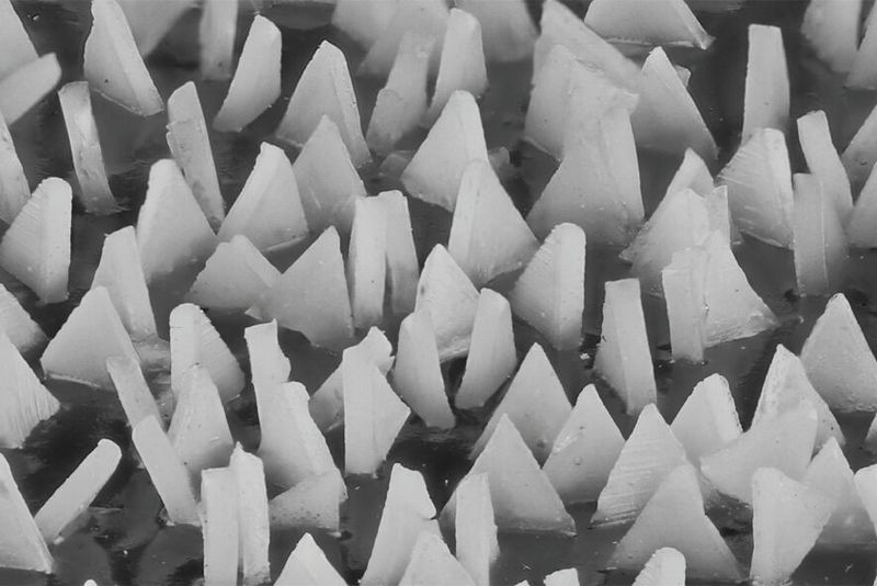 Das Besondere am Hochleistungs-Schleifmittel Victograin ist die nahezu gleichmäßige Größe der dreieckig ausgeformten Schleifkörner. Sie sind auf ihrem Träger so platziert, dass sie einen maximalen Spanraum bilden und kaum verschleißen, heißt es. (Bild: Pferd)