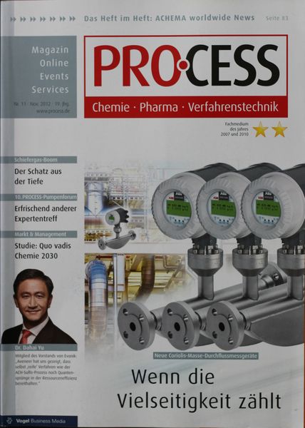 November 2012   Top Themen:  - Wenn die Vielseitigkeit zählt - Der Schatz aus der Tiefe - Erfrischend anderer Expertentreff - Studie: Quo vadis Chemie 2030 (Bild: PROCESS)