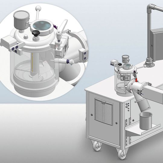 Die eu entwickelte Labormischerreihe für die Lebensmittel- und Pharmaindustrie: Die gezeigte Ausführung wurde im Auftrag eines Branchenführers für die Anforderungen der Milchverarbeitung maßgeschneidert angefertigt.(Bild:  © MTI Mischtechnik)