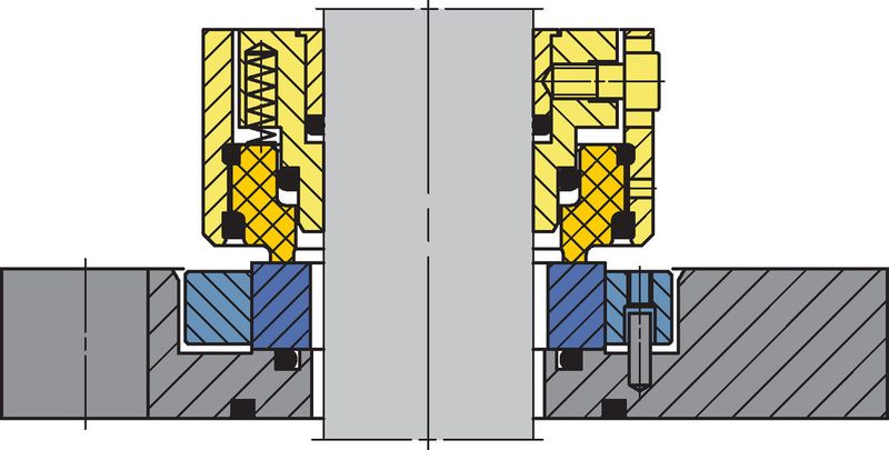 Eagle Burgmann Secco Mix1 (gelbe Dichtungskomponenten rotierend, blaue stationär). (Bild: Eagle Burgmann)