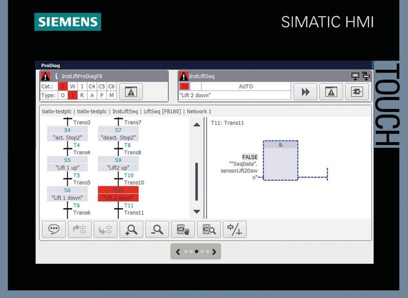 ProDiag Code Viewer auf dem Panel zur detaillierten Analyse von Prozessfehlern. (Siemens)