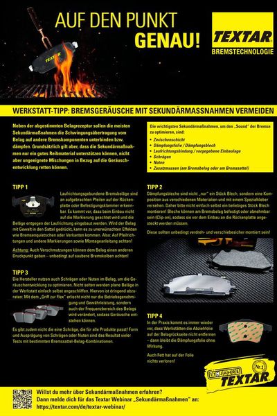 Mit informativen Postern möchte Textar Werkstattmitarbeiter bzw. Teileverantwortliche für das Thema „Geräuschreklamation“ sensibilisieren. (Bild: Textar)