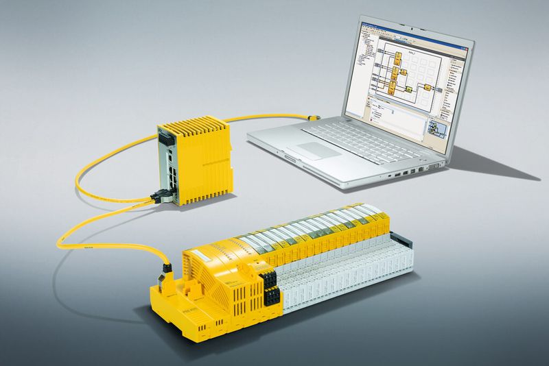 Bild 3: Das Automatisierungssystem PSS 4000 besteht aus Hardware- und Softwarekomponenten, Netzwerkgeräten und dem Echtzeit-Ethernet Safetynet p. (Bild: Pilz)