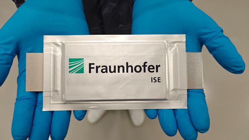 Pouch-Zelle, hergestellt in der Fertigungslinie des Fraunhofer ISE. (Bild: Fraunhofer ISE)
