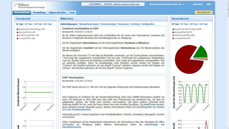 Die Postfächer in Office 365 sind automatisch vor Viren geschützt und haben eine Mindestspeichergröße von 25 GB. Wer mehr Speicherplatz benötigt, kann diesen verhältnismäßig günstig hinzubuchen. Auch hier sparen Unternehmen, da weder lokale Lizenzen noch eine komplizierte Verwaltung und Aktualisierung notwendig sind. Der Virenschutz inklusive Spam-Filter in Office 365 baut auf Forefront Online Protection auf. (Archiv: Vogel Business Media)