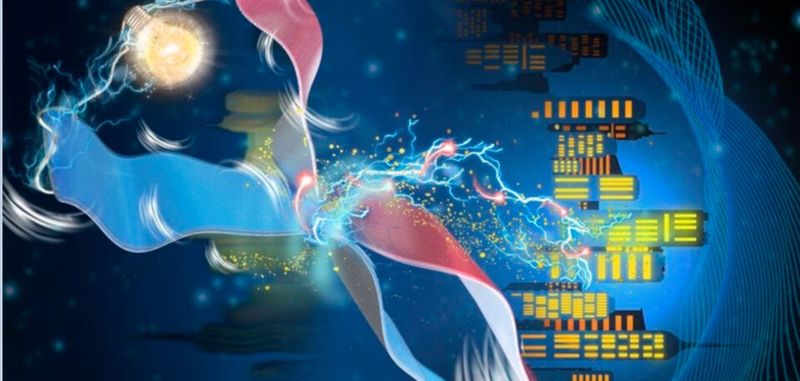 Diese Abbildung zeigt einen triboelektrischen Nanogenerator, der von Forschern in China entwickelt wurde und Elektrizität aus den windgeblasenen, flatternden Kunststoffstreifen gewinnt. Das Design ermöglicht es nach Angaben der Forscher, Windenergie auch aus geringsten Windgeschwindigkeiten zu gewinnen. Diese Abbildung zeigt einen triboelektrischen Nanogenerator, der von Forschern in China entwickelt wurde und Elektrizität aus den windgeblasenen, flatternden Kunststoffstreifen gewinnt. Das Design ermöglicht es nach Angaben der Forscher, Windenergie auch aus geringsten Windgeschwindigkeiten zu gewinnen.