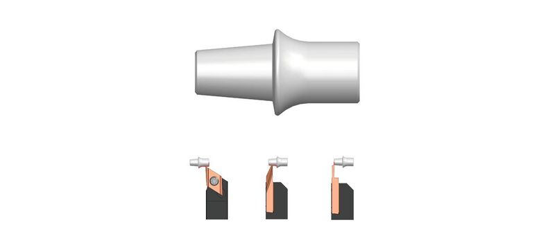 1 - Tournage avant TOPDEC DCGX-FR	 2 - Tournage arrière TURNDEC DH6-R 3 - Tronçonnage TURNDEC A6-R	  (Source : Diametal)