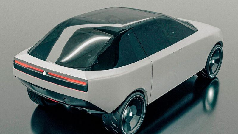 Wie ein Apple-Car aussehen könnte, weiß noch niemald wirklich. Ende 2021 sorgte diese Computer-Animation für Aufsehen, da sie sich auf eingereichte Apple-Patente stützen soll.(Bild:  Vanarama)
