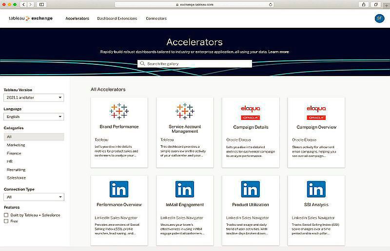 Zu den Angeboten in Tableau Exchange gehören auch branchenspezifische Akzeleratoren, etwa von Linkedin.  (Tableau)