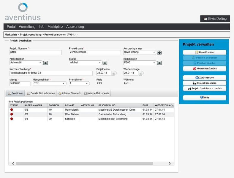 Projekte verwalten mit Projektpositionen (Bild: Aventinus)