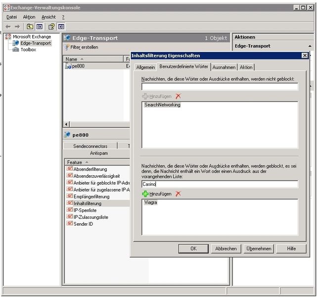 Abbildung 3: Das Einrichten der Inhaltsfilterung ist einfach auszuführen, könnte allerdings bei sehr vielen Einträgen unübersichtlich werden (Archiv: Vogel Business Media)