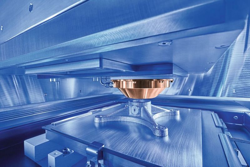 Die Liquid Metal Printing Maschine GMP300 von Grob ermöglicht durch ein pulverloses Fertigungsverfahren eine sichere und zugleich schnelle Herstellung von endkonturnahen Bauteilen.(Bild:  Grob-Werke)