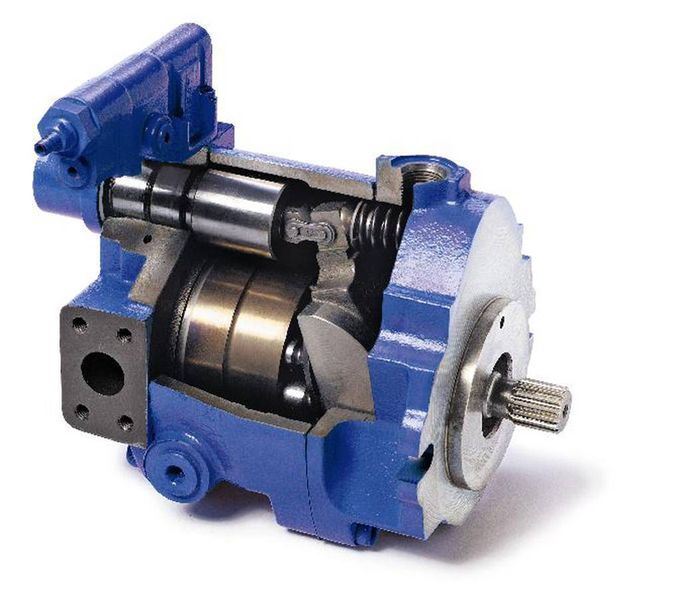 8 Die Eaton-Axialkolbenpumpe der Serie PVM mit einem Verdrängungsvolumen-Bereich von 18 bis 141 cm3/Umdrehung zeichnet sich durch eine sehr geringe Geräuschentwicklung aus. Neben dem Druckregler sind auch andere Steuerungs-möglichkeiten verfügbar, z.B. eine Proportionalsteuerung. (Archiv: Vogel Business Media)