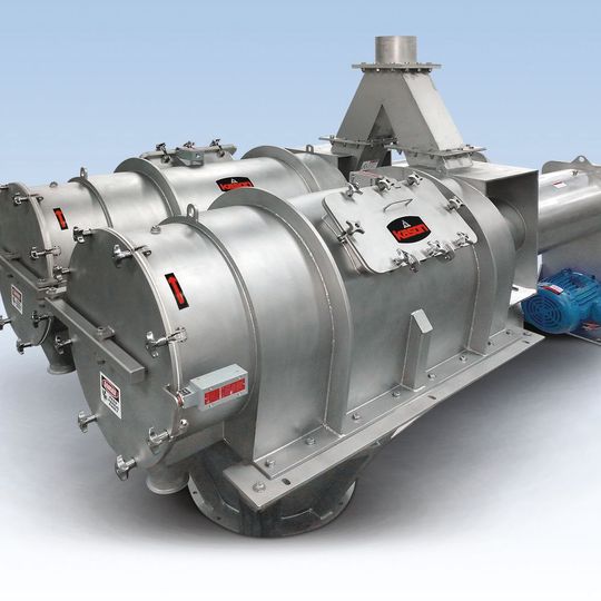 Die Zweikammerausführung arbeitet in Verbindung mit pneumatischen Über- oder Unterdruck-Fördersystemen und erreicht extrem hohe Leistungen auf kleinstem Raum..(Bild:  Kason)