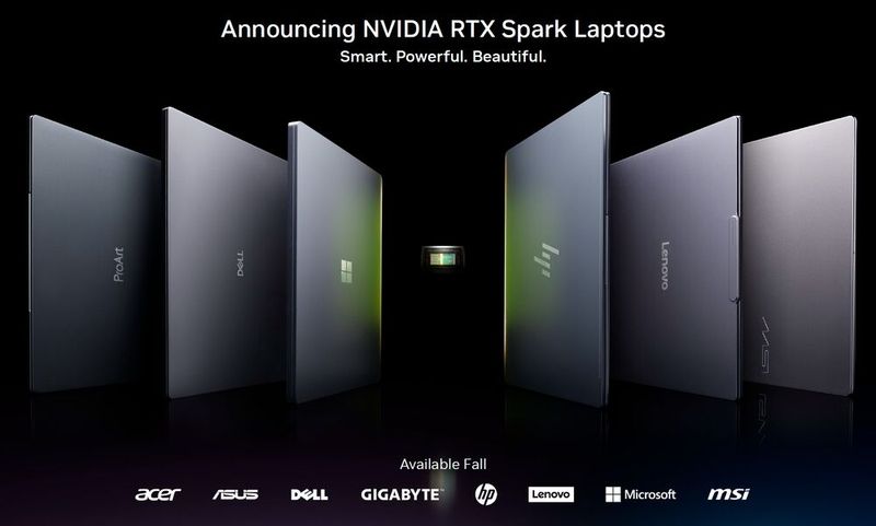 Auf der Computex-Keynote wurde eine ganze Reihe von RTX-Spark-Notebooks angekündigt, die im Herbst auf den Markt kommen sollen. Neben Microsoft ist bereits eine ganze Reihe wichtiger Hersteller von Windows-Notebooks mit von der Partie. (Bild: Nvidia)