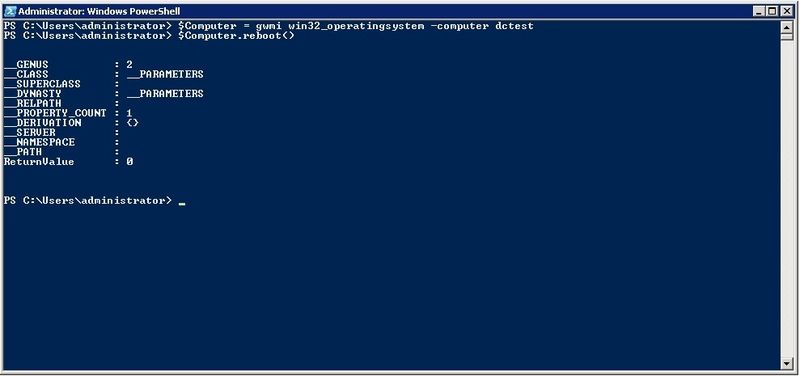 Abbildung 4: Über die Powershell mit administrativen Privilegien lässt sich ein Server (hier Windows Server 2008 R2) remote neu starten. Der Container „$Computer“ ist ein beliebiger Name. (Archiv: Vogel Business Media)