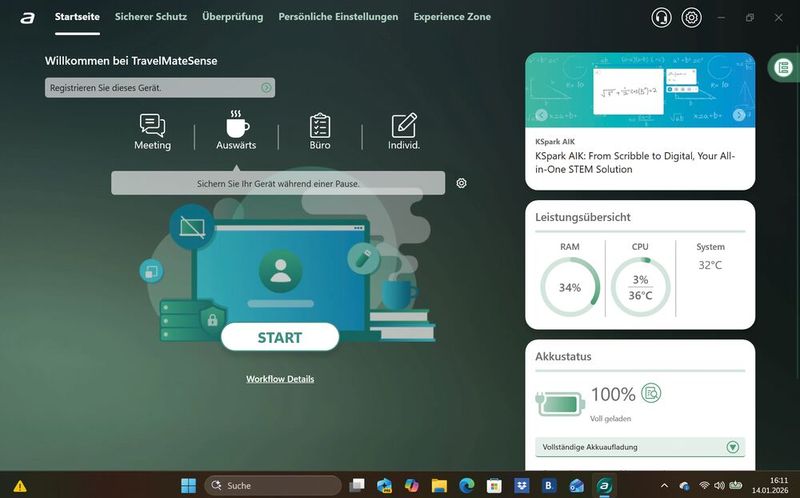 Die Software Travelmate Sense enthält inzwischen auch einen eigenen Bereich, über den KI-Tools bereitgestellt werden. Teilweise nutzen diese die NPU im Lunar-Lake-Prozessor.  (Bild: Vogel IT-Medien)