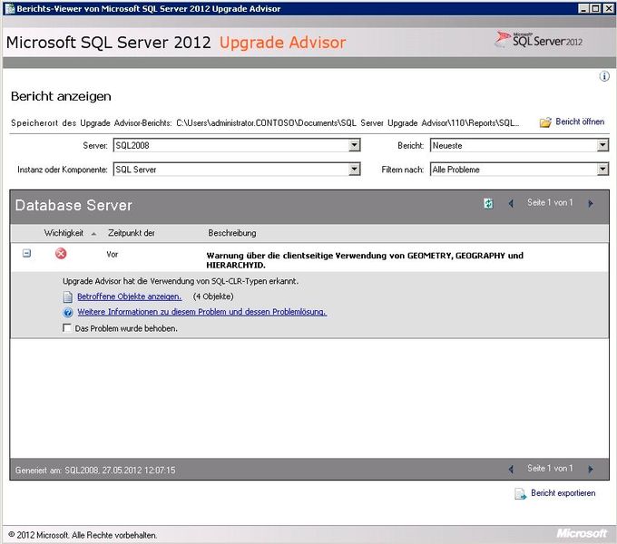 Der SQL Server Upgrade Advisor identifiziert inkompatible Datenbankobjekte und zeigt konkrete Risiken vor einer Migration auf neuere Plattformen. (Bild: Joos)