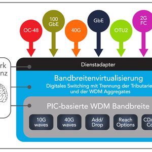 Abbildung 1: Programmierbare optische Netzwerke bieten WDM-Bandbreite als teilbaren Pool, integriertes digitales Switching, Multi-Service Kundenschnittstellen und Softwaregestützte Intelligenz.