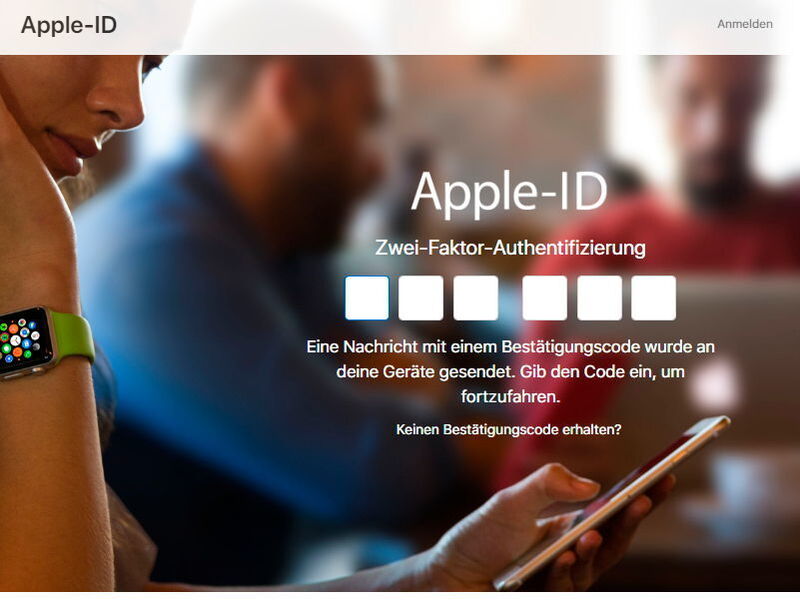 Zwei-Faktor-Abfrage bei der Anmeldung mit der Apple-ID. (iCloud.com)
