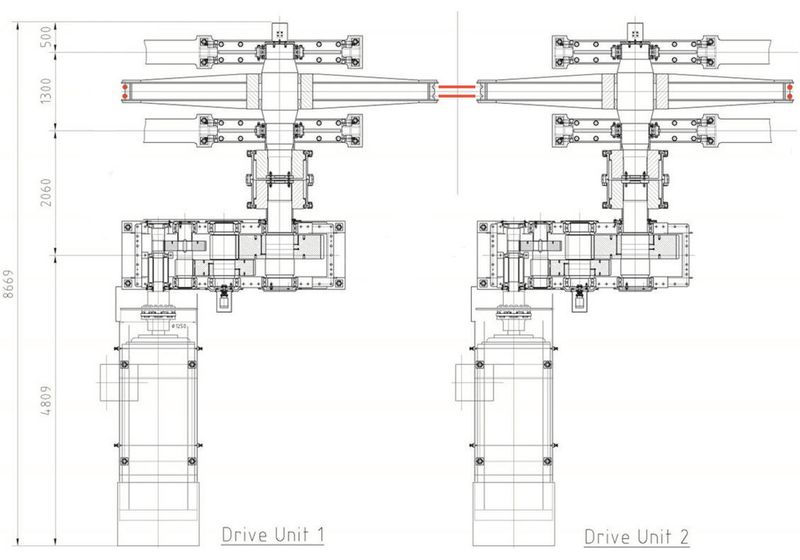 Fig. 15: Assembly of the traction sheave drive unit. (Picture: Thyssenkrupp Fördertechnik)