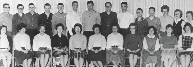 They had good grades, impeccable behavior and were involved in community service projects: Students Mark Larson (left) and Ron Stordahl (right) were members of the National Honor Society (NHS) in 1961. (Digi-Key)