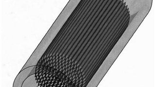 Eine Nervenbrücke mit Quarzglas isolierten Platin-Wolfram-Mikroelektrodenfasern (Heptoden) und Kapillaren. (DPMA)