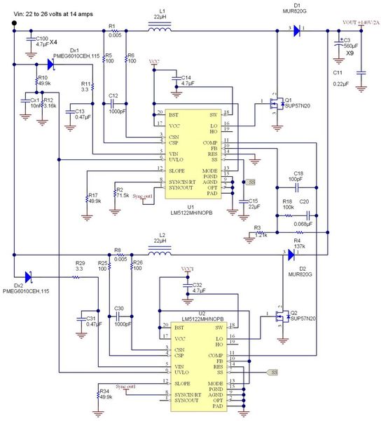 Bild 2: Ein Aufwärtswandler nach dem Interleaved-Prinzip kommt auf eine höhere Leistung. (Bild: TI)