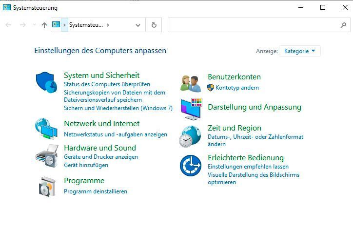 Verwenden der Systemsteuerung in Windows 10. (Joos/Microsoft (Screenshot))