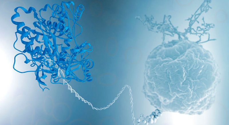 Im Vordergrund die 3D-Struktur des untersuchten Proteins (Argonautenprotein), im Hintergrund eine rasterelektronenmikroskopische Aufnahme des archaeellen Organismus Methanocaldococcus jannaschii (Prof. Dr. Gerhard Wanner; künstlerische Ausführung: Katharina Auguste Liphardt-Willkomm)