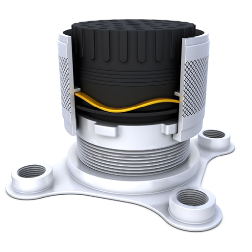 (Sicherer Geräteanschluss für die Industrieautomation: In diesem mehrpoligen Elektro-Steckverbinder dient eine einlagige Flachdraht-Wellenfeder von TFC  (gelb) als zentrales Funktionselement der Bajonett-Verriegelung. Bild: TFC)
