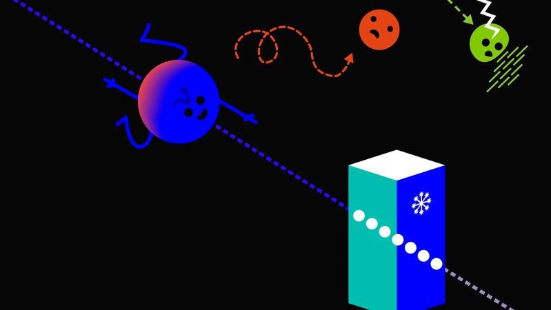 Neutrinos durchqueren Materie meist ungehindert. Erst bei einer seltenen Wechselwirkung im Eis entstehen geladene Teilchen, deren Cherenkov-Licht die Sensoren von IceCube erfassen.(Bild:  Johan Jarnestad/The Royal Swedish Academy of Sciences)