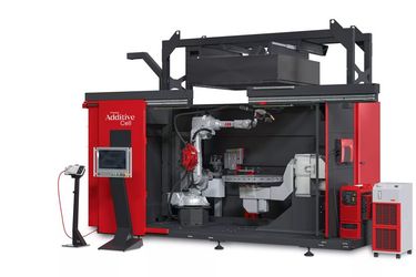 Die Fronius Additive Cell, wie sie auf der Formnext zu sehen sein wird. Es handle sich laut Hersteller um ein fein abgestimmtes Gesamtsystem aus additiver Fertigung, Software und Automatisierung per Roboter. (Bild: Fronius International)