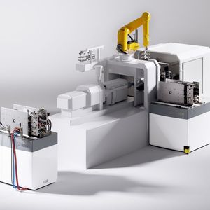 Mit dem zuvor beschriebenen QMC-Werkzeugwechselsystem kommt noch ein weiteres Fakuma-Highlight (Bild) nach Friedrichshafen, anhand dessen Stäubli die vernetzte Komplettautomation einer Spritzgießmaschine demonstrieren werde, bei der alle wesentlichen Prozessschritte im Detail zu sehen sein werden. 