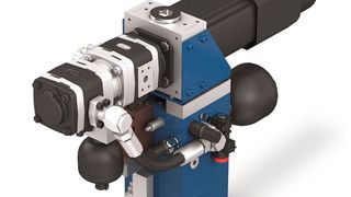 Der Hybrid-Servo-Stanzantrieb HPD kombiniert bewährte Hydrauliktechnik mit einem effizienten Servoantrieb in einem System.  (Voith Turbo)