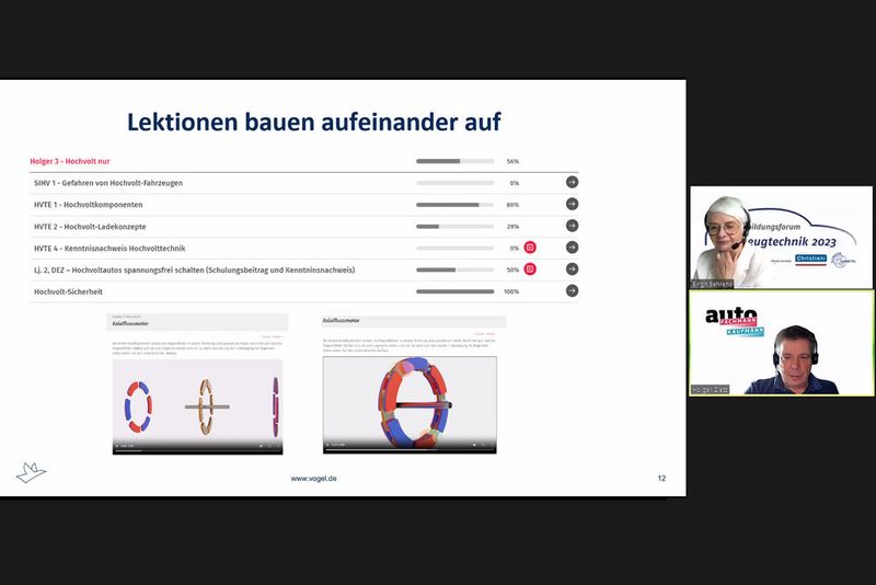 Holger Zietz von der Vogel Communication Group erläuterte, wie sich der autoFACHMANN im Unterricht einsetzen lässt. (Bild: VCG)