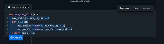 Der Entwickler kann einzelne Codezeilen oder den ganzen von Copilot vorgeschlagenen Block akzeptieren oder ablehnen.(Bild:  Joos / GitHub)