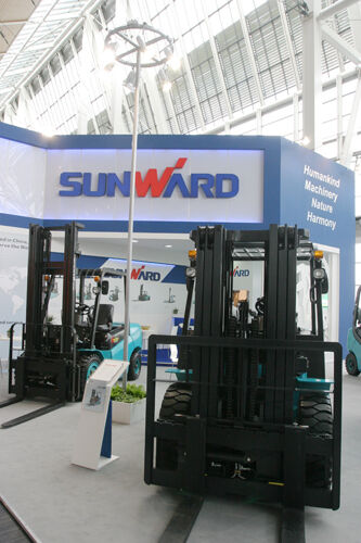 Das Angebotsportfolio der Hunan Sunward Intelligent Machinery Co. Ltd., Xingsha, umfasst Fördertechnik und Baumaschinen.  (Archiv: Vogel Business Media)