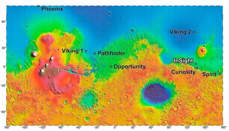 Das Landegebeit der verschiedenen Mars-Missionen. (Bild: NASA)