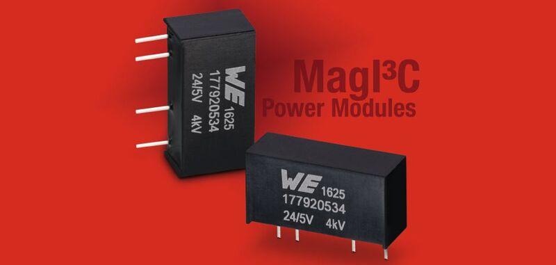 Die WE-FISM (Fixed Isolated SIP Module) MagI3C Power Module integrieren Transistoren, Gleichrichterdioden, den isolierten Transformator sowie Eingangs- und Ausgangskapazitäten.