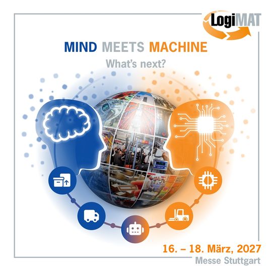 LogiMAT 2027: Das Motto lautet „MIND MEETS MACHINE – What's next?“.(Bild:  LogiMAT)