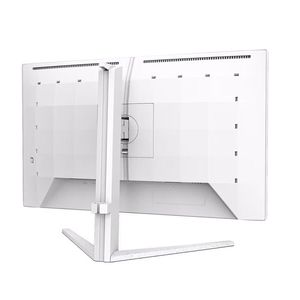 Auf der Rückseite des 27-Zöllers sind die RGB-LEDs des Ambiglow-Beleuchtungssystems eingebettet. Der Standfuß ist höhenverstellbar.(Bild:  MMD)