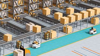 Der Einsatz intelligenter Antriebe in klassischen Palettenförderanlagen ist ein Beispiel für platzsparende Antriebssysteme mit wenigen Komponenten und ohne Druckluft. (©chesky - stock.adobe.com)