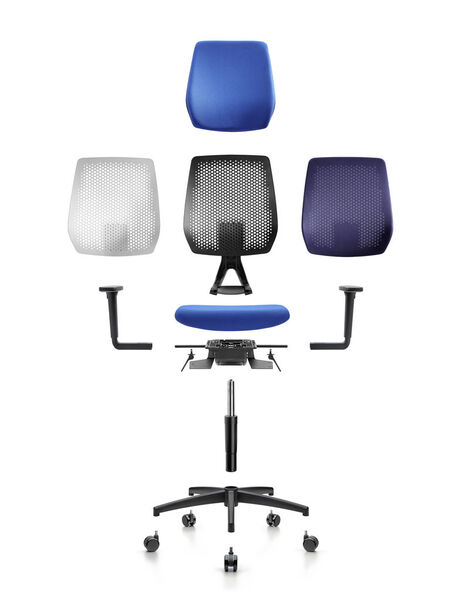 Die perforierte, luftdurchlässige Rückenschale gibt dem Stuhl ein zeitlos-frisches Erscheinungsbild, das durch farbige Polster individualisiert wird. (Bild: Dauphin Human Design Group)