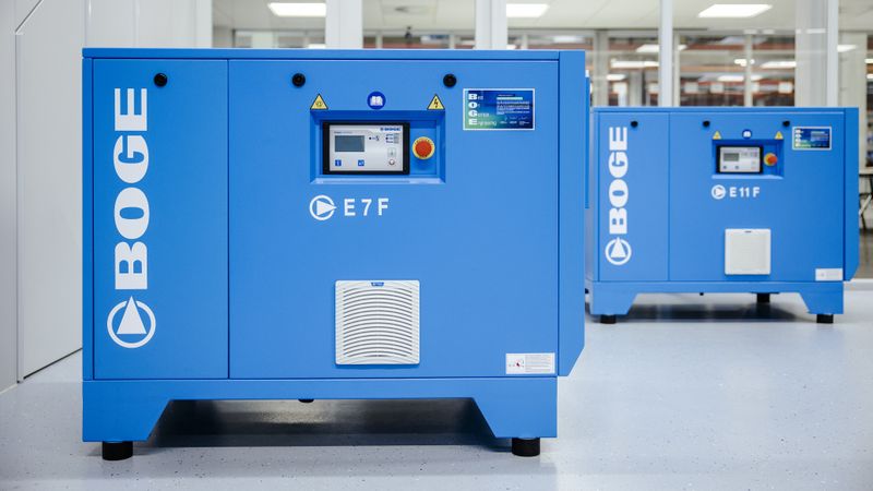 Die Kompressoren der neuen E-Baureihe sorgen für günstige, stabile Druckluftversorgung.(Bild:  Boge)